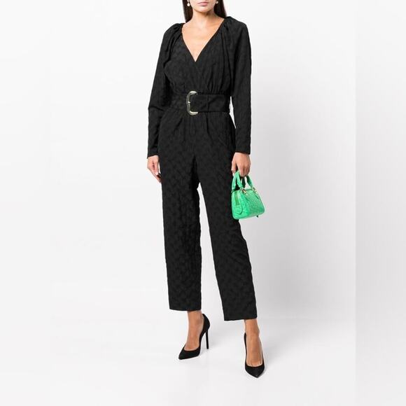TANYA TAYLOR Talisia Straight Leg Belted Jumpsuit Black Long Sleeve V Neck NEW - Picture 8 of 13